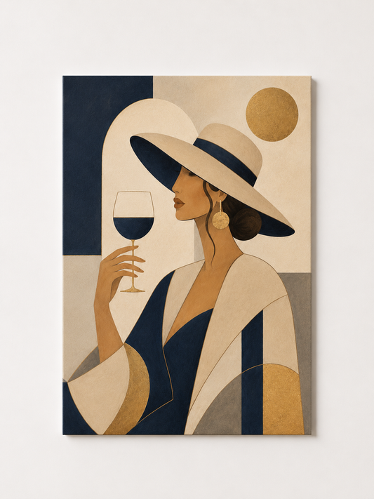 Elegant Woman with Wine Glass Wall Art – Modern Fashion Abstract Print