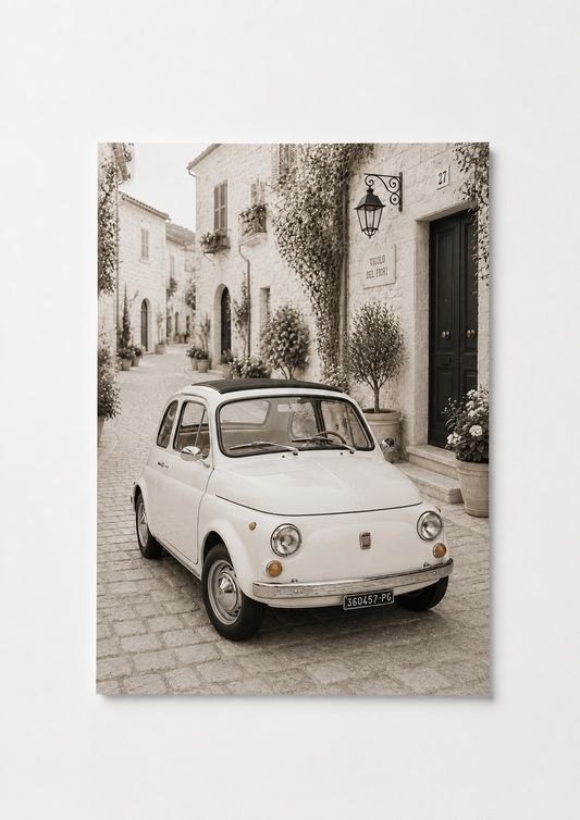 Vintage Fiat 500 Wall Art – Classic Italian Car Photography Print